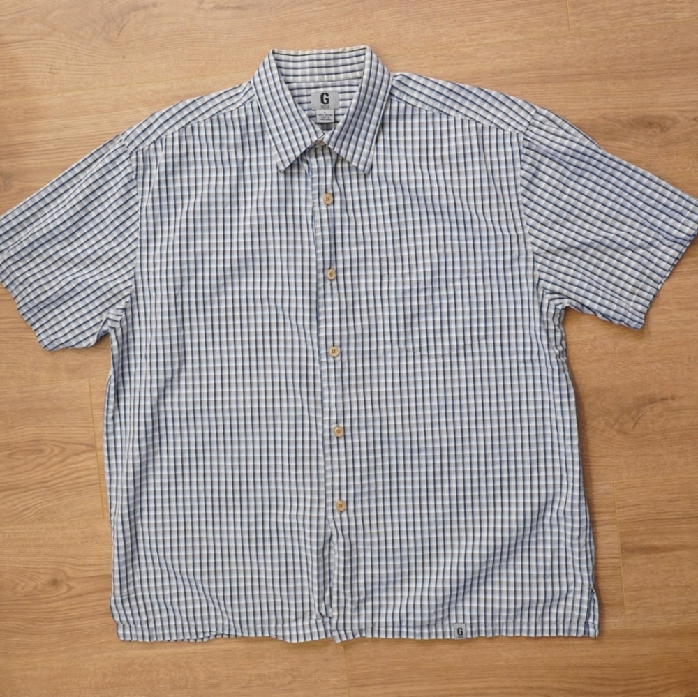 GAP Cotton Short Sleeve Button-Up - Blue & White Plaid